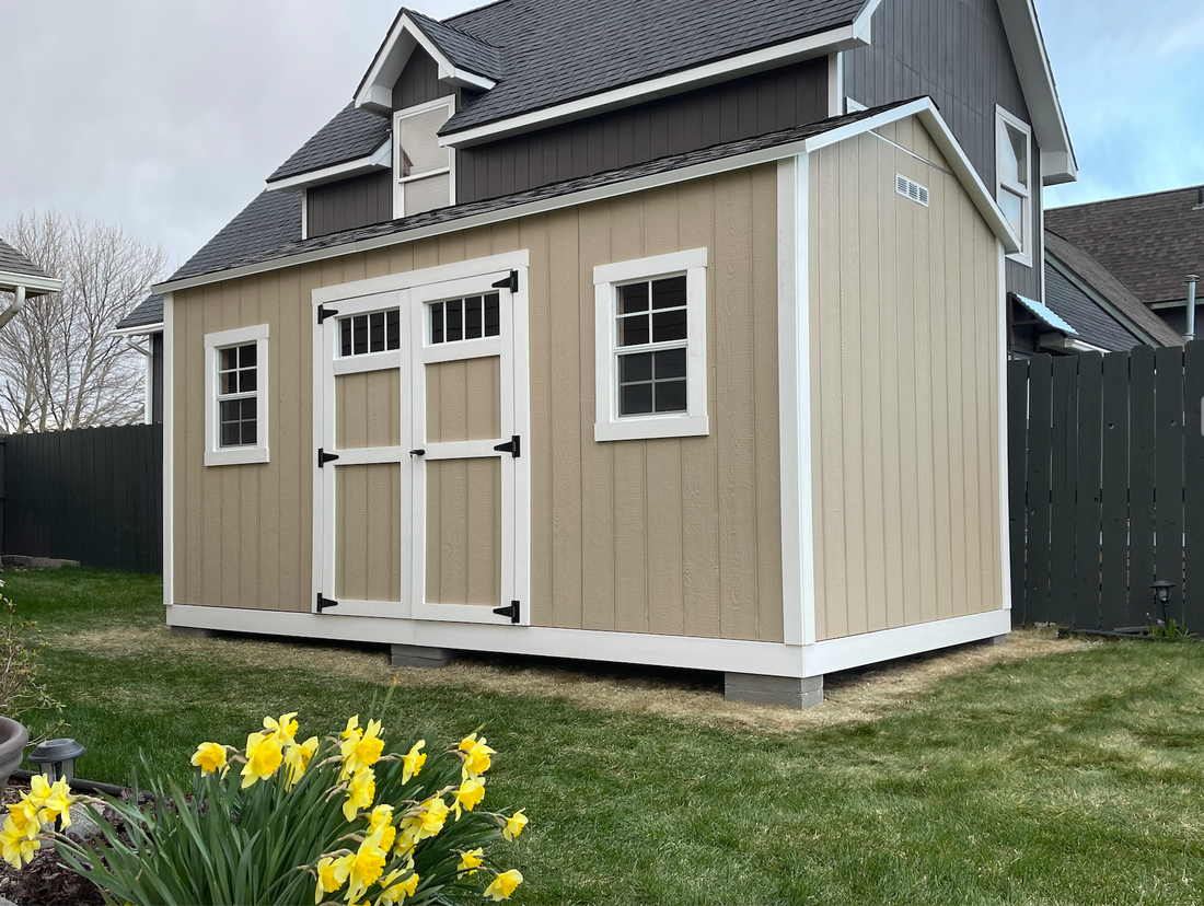 tan backyard shed