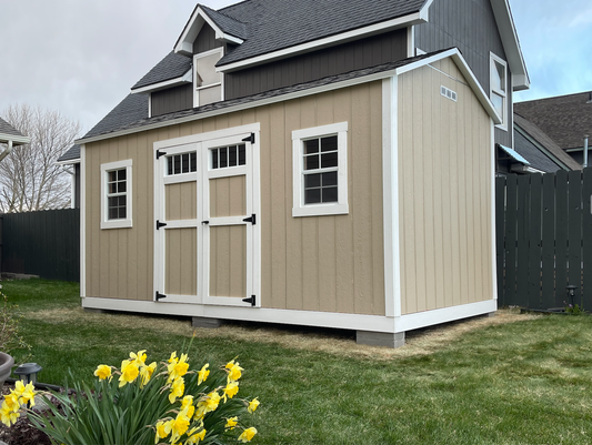 tan backyard shed